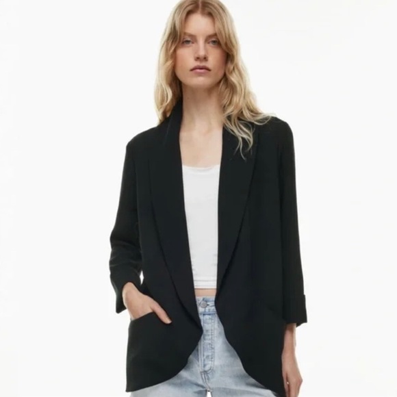Wilfred Jackets & Blazers - Aritzia Wilfred Chevalier Open-Front 3/4 Sleeves Crepe Black Blazer Jacket 6
